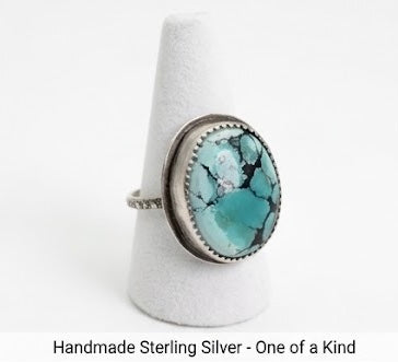 Large Hubei Turquoise Ring Sterling Silver Size 10 Handmade Statement Turquoise Ring Oval Bezel Artisan Gift for Her