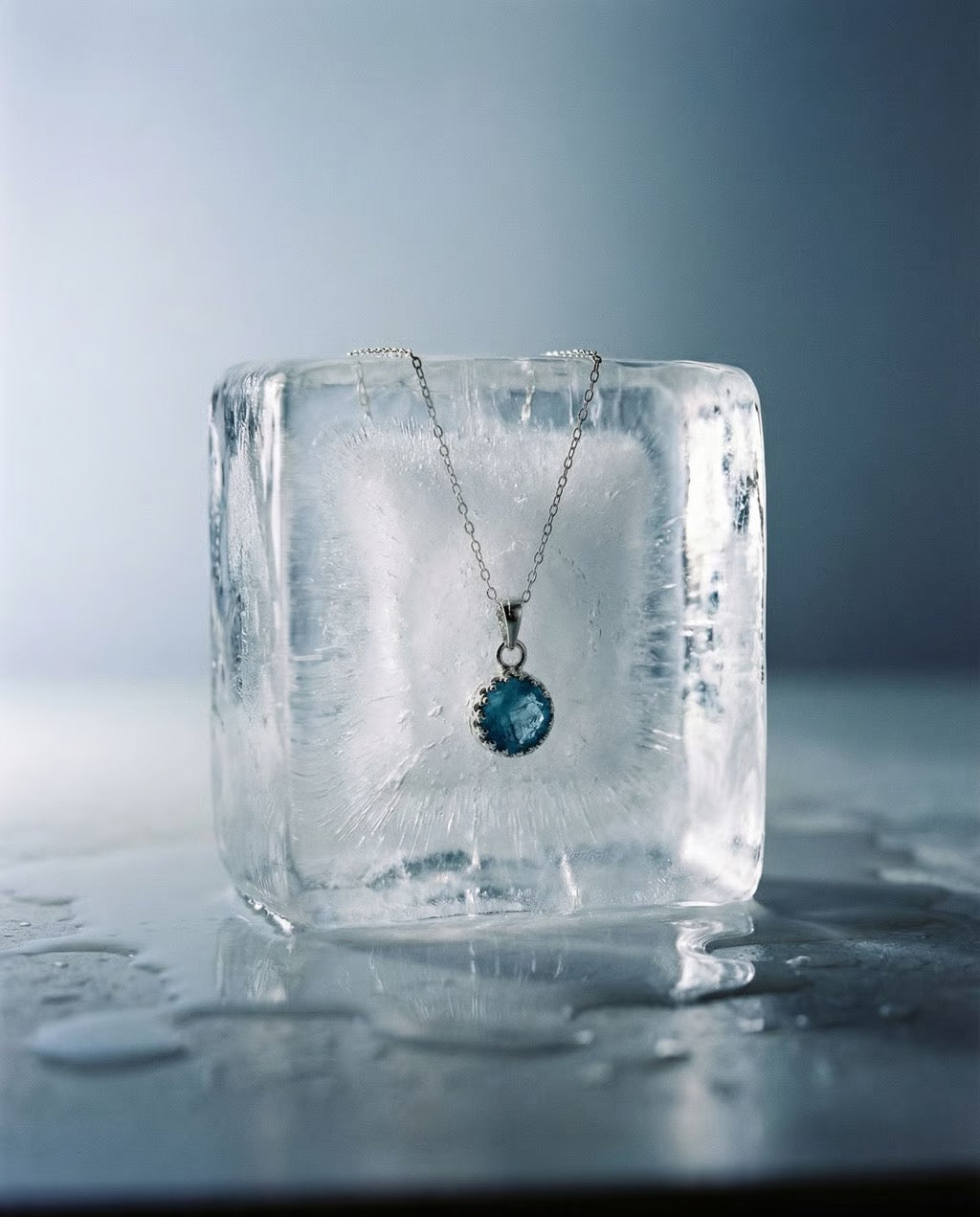Sterling Silver Aquamarine Necklace, Natural Aquamarine Pendant, 8mm Crown Bezel, March Birthstone Necklace, Handmade Minimalist Jewelry
