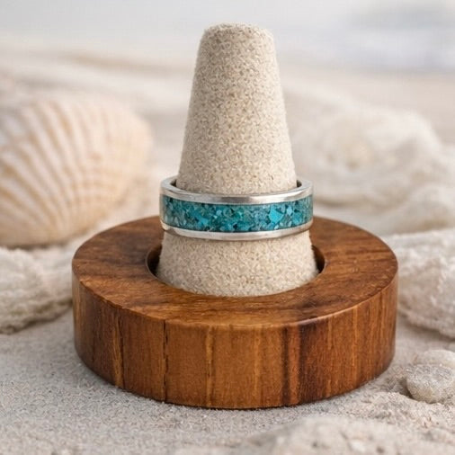 Sleeping Beauty Turquoise Inlay Ring Sterling Silver, Turquoise Band Ring 5mm, Stacking Ring Size 7, Unisex Turquoise Ring