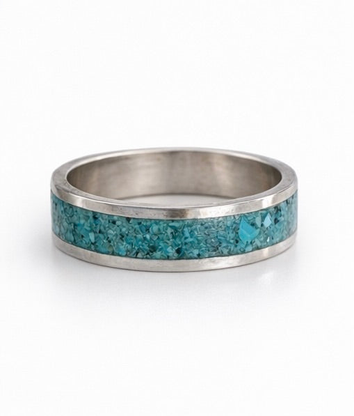 Sleeping Beauty Turquoise Inlay Ring Sterling Silver, Turquoise Band Ring 5mm, Stacking Ring Size 7, Unisex Turquoise Ring