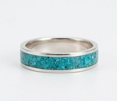 Sleeping Beauty Turquoise Inlay Ring Sterling Silver, Turquoise Band Ring 5mm, Stacking Ring Size 7, Unisex Turquoise Ring