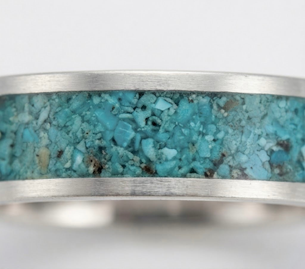 Sleeping Beauty Turquoise Inlay Ring Sterling Silver, Turquoise Band Ring 5mm, Stacking Ring Size 7, Unisex Turquoise Ring