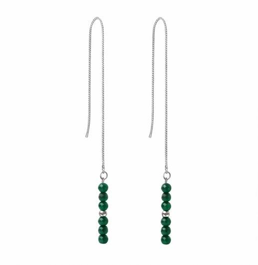 Faceted Jade Threader Earrings in Sterling Silver – 2mm Genuine Natural Green Jade Dangle, Minimalist Handmade Fine Jewelry