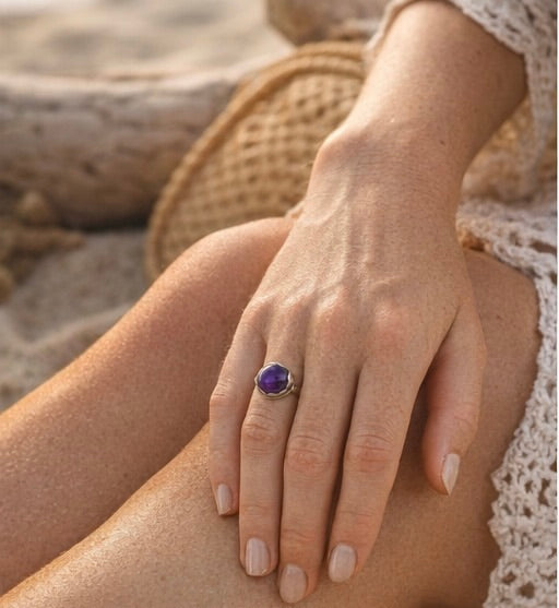 OOAK Amethyst Ring Size 6.5 Sterling Silver 8mm Natural Amethyst 2ct Purple Statement Ring