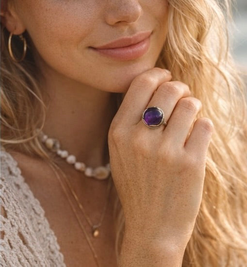 OOAK Amethyst Ring Size 6.5 Sterling Silver 8mm Natural Amethyst 2ct Purple Statement Ring