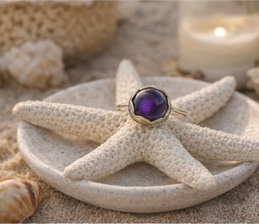 OOAK Amethyst Ring Size 6.5 Sterling Silver 8mm Natural Amethyst 2ct Purple Statement Ring