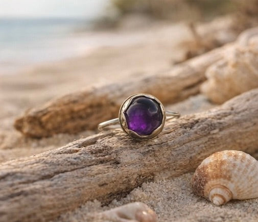 OOAK Amethyst Ring Size 6.5 Sterling Silver 8mm Natural Amethyst 2ct Purple Statement Ring
