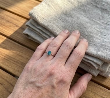 Australian Opal Doublet Ring Size 8, Dainty Opal Stacking Ring, Sterling Silver & 14k Rose Gold Filled Band, Handmade Minimalist Ring