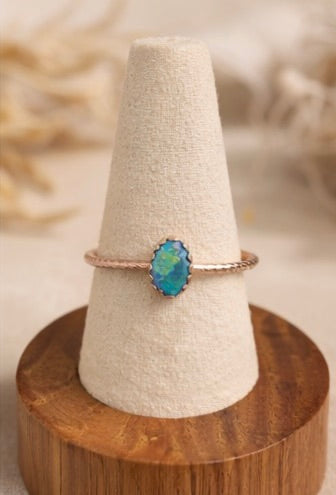 Australian Opal Doublet Ring Size 8, Dainty Opal Stacking Ring, Sterling Silver & 14k Rose Gold Filled Band, Handmade Minimalist Ring