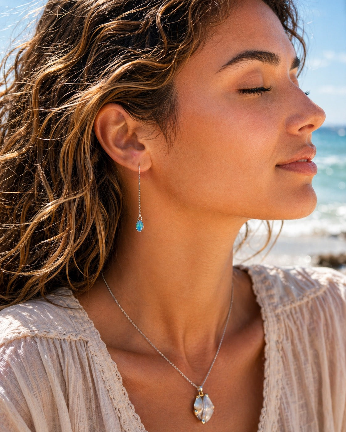 Australian Boulder Opal Threader Earrings Sterling Silver, Opal Chain Earrings, Minimalist Dangle Threaders, Handmade Coastal Jewelry Gift for Her