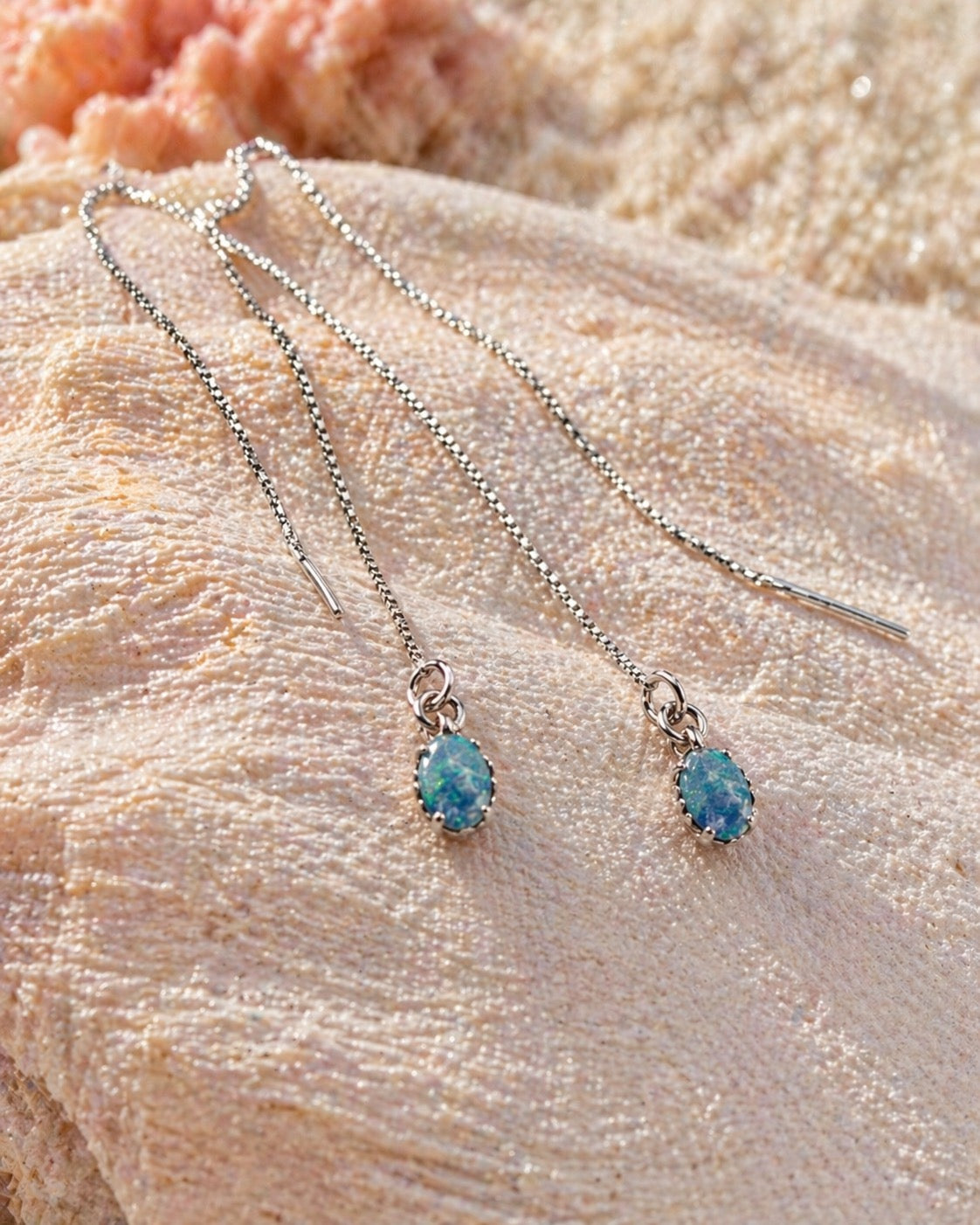 Australian Boulder Opal Threader Earrings Sterling Silver, Opal Chain Earrings, Minimalist Dangle Threaders, Handmade Coastal Jewelry Gift for Her