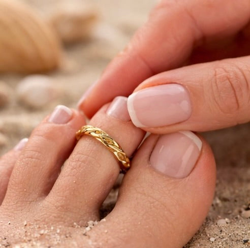 Adjustable 14k Gold Filled Toe Ring, Tidal Weave, Handmade Gold Toe Ring, Minimalist Beach Jewelry, Stackable Summer Ring, Gift for Her