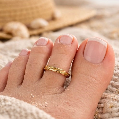 Adjustable 14k Gold Filled Toe Ring, Tidal Weave, Handmade Gold Toe Ring, Minimalist Beach Jewelry, Stackable Summer Ring, Gift for Her