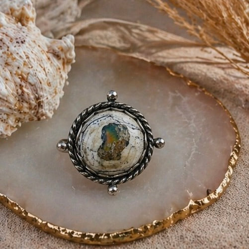 Mexican Cantera Opal Ring Size 8 – Natural Opal in Sterling Silver, Handmade OOAK Statement Ring