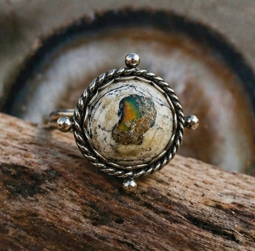 Mexican Cantera Opal Ring Size 8 – Natural Opal in Sterling Silver, Handmade OOAK Statement Ring