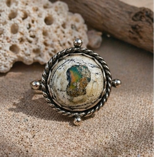 Mexican Cantera Opal Ring Size 8 – Natural Opal in Sterling Silver, Handmade OOAK Statement Ring