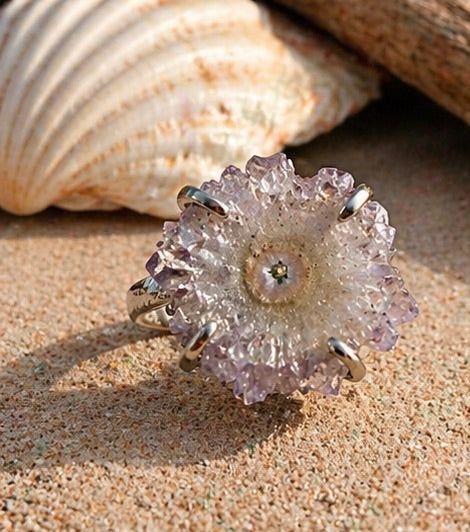 OOAK Amethyst Stalactite Ring Size 8 Sterling Silver Natural Druzy Crystal Statement Ring