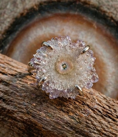 OOAK Amethyst Stalactite Ring Size 8 Sterling Silver Natural Druzy Crystal Statement Ring