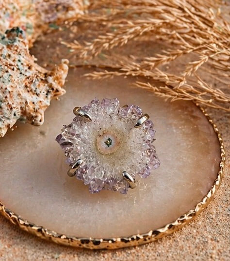 OOAK Amethyst Stalactite Ring Size 8 Sterling Silver Natural Druzy Crystal Statement Ring
