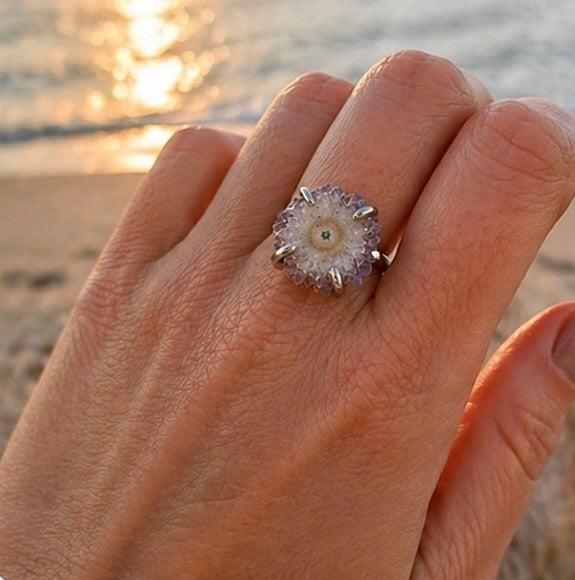 OOAK Amethyst Stalactite Ring Size 8 Sterling Silver Natural Druzy Crystal Statement Ring