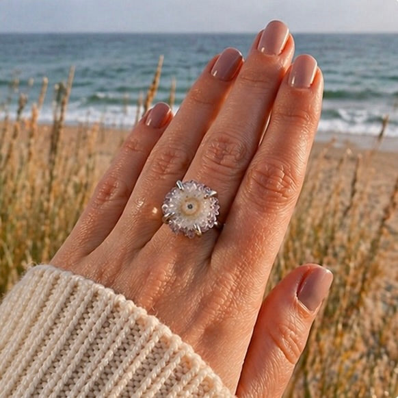 OOAK Amethyst Stalactite Ring Size 8 Sterling Silver Natural Druzy Crystal Statement Ring