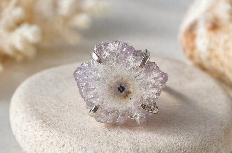 OOAK Amethyst Stalactite Ring Size 8 Sterling Silver Natural Druzy Crystal Statement Ring
