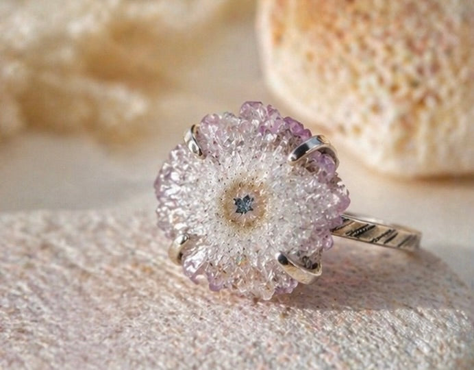 OOAK Amethyst Stalactite Ring Size 8 Sterling Silver Natural Druzy Crystal Statement Ring