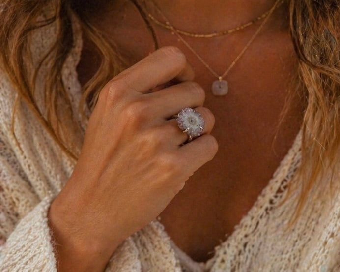 OOAK Amethyst Stalactite Ring Size 8 Sterling Silver Natural Druzy Crystal Statement Ring