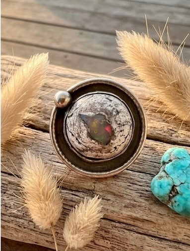 OOAK Mexican Cantera Opal Ring Size 6.5 Sterling Silver Natural Fire Opal Matrix Statement Ring