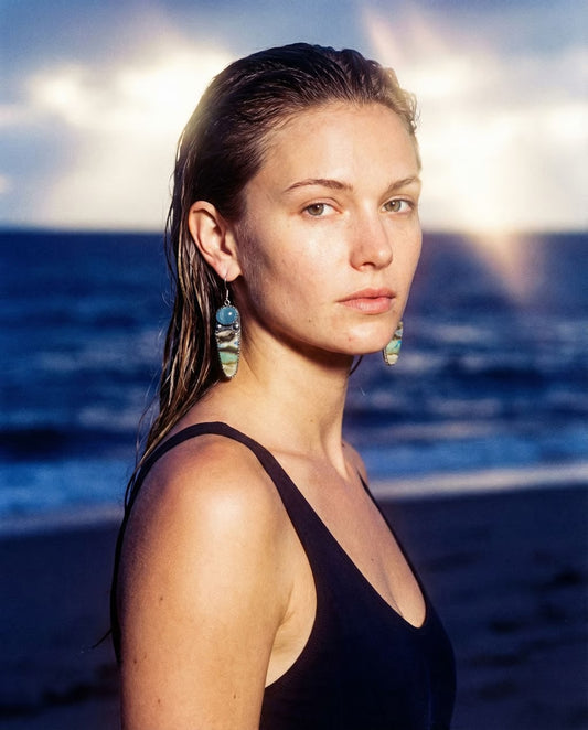Sterling Natural Opalized Wood & Aquamarine Earrings