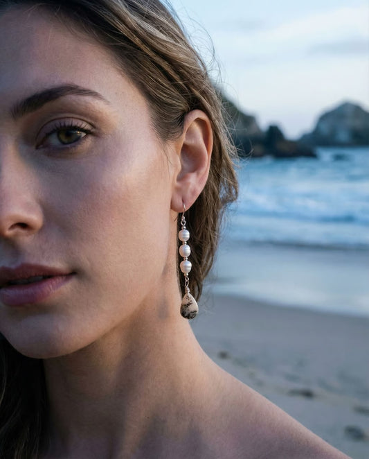 Sterling Natural Pearl & Dendritic Opal Earrings