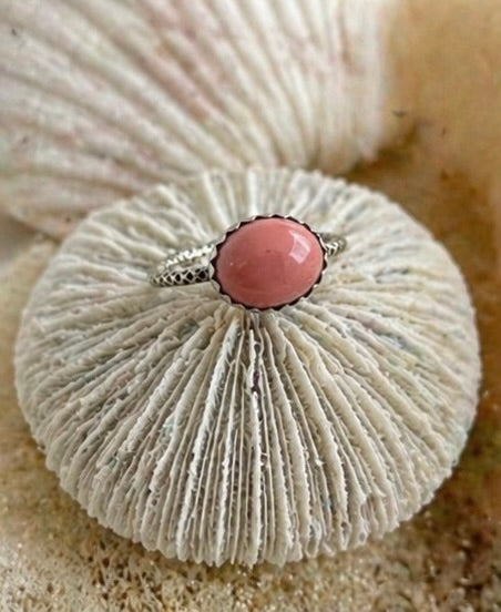 OOAK Pink Australian Opal Ring Size 6.5 Sterling Silver 9x7mm Natural Opal Stacking Ring
