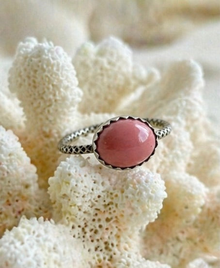 OOAK Pink Australian Opal Ring Size 6.5 Sterling Silver 9x7mm Natural Opal Stacking Ring