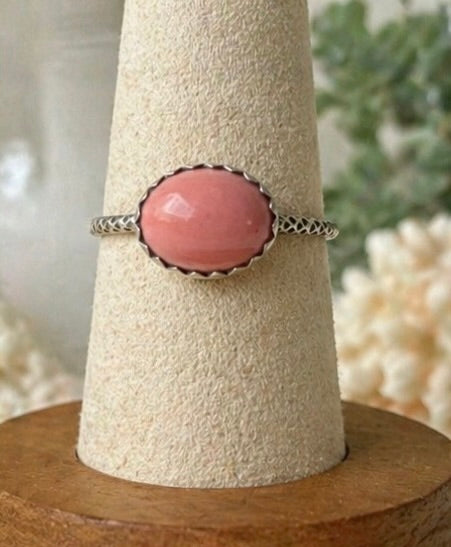 OOAK Pink Australian Opal Ring Size 6.5 Sterling Silver 9x7mm Natural Opal Stacking Ring