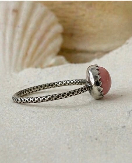 OOAK Pink Australian Opal Ring Size 6.5 Sterling Silver 9x7mm Natural Opal Stacking Ring