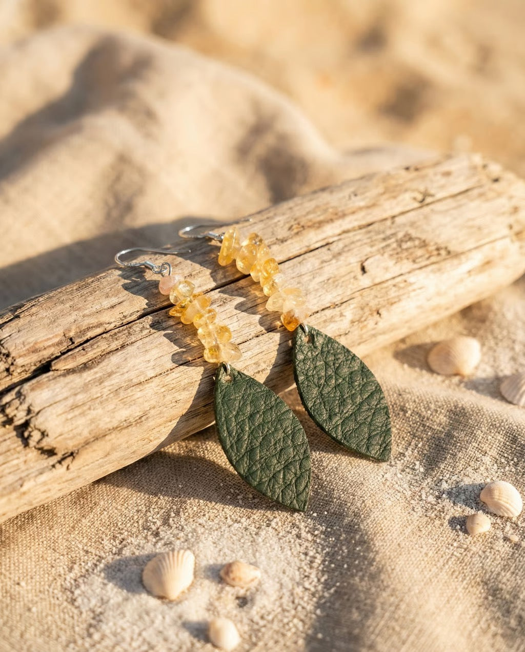 Sterling and Leather Citrine Earrings