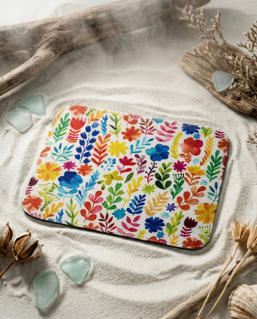 Boho Leather Flowers Mouse Pad