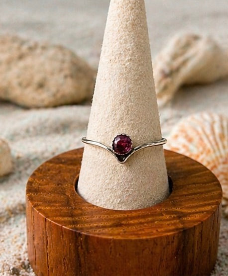 OOAK Pink Tourmaline Ring Chevron Size 6.75 Sterling Silver 4mm Natural Gemstone Stacking Ring