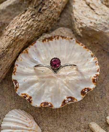 OOAK Pink Tourmaline Ring Chevron Size 6.75 Sterling Silver 4mm Natural Gemstone Stacking Ring