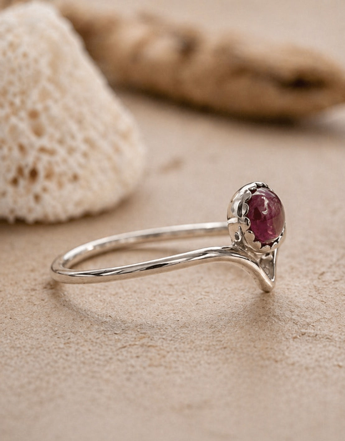 OOAK Pink Tourmaline Ring Chevron Size 6.75 Sterling Silver 4mm Natural Gemstone Stacking Ring