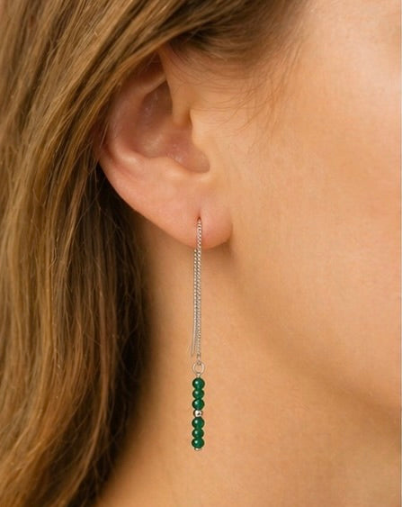 Faceted Jade Threader Earrings in Sterling Silver – 2mm Genuine Natural Green Jade Dangle, Minimalist Handmade Fine Jewelry