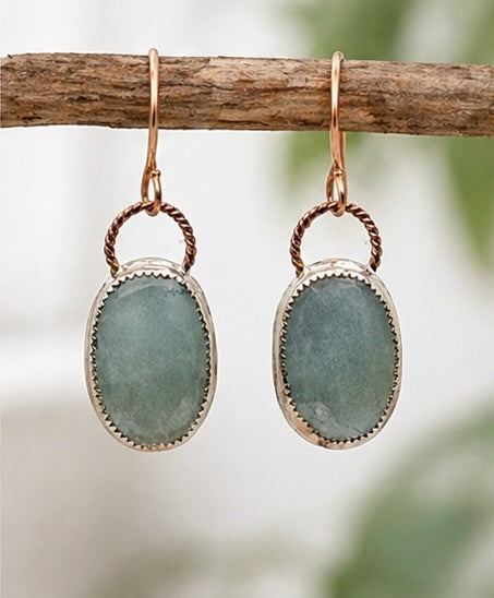 Natural Aquamarine Rose Cut Earrings – Sterling Silver Bezel, 14K Rose Gold Filled Twisted Wire, Handmade Dangle Earrings