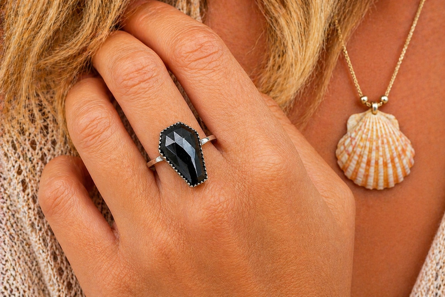 Coffin Cut Purpurite Ring – 18x12mm Rose Cut Gemstone in Handcrafted Sterling Silver, OOAK Statement Ring Size 11.5