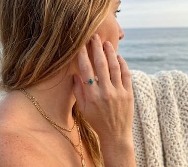 Australian Opal Doublet Ring Size 8, Dainty Opal Stacking Ring, Sterling Silver & 14k Rose Gold Filled Band, Handmade Minimalist Ring