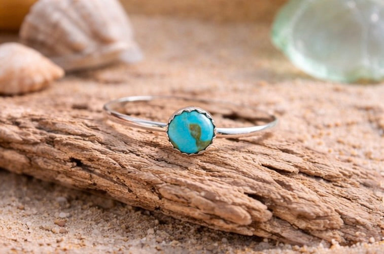 Genuine Sonoran Turquoise Ring Size 7.5, Handmade Sterling Silver Ring, Dainty Turquoise Ring, Minimalist Stackable Ring, Natural Stone Ring