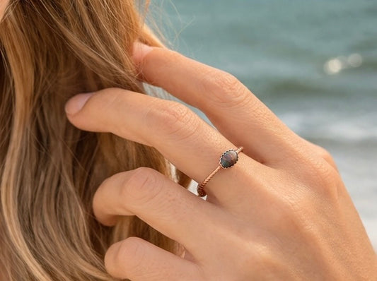 Australian Boulder Opal Doublet Ring Size 10, 14k Rose Gold Filled Ring, Dainty Opal Stacking Ring, Sterling Silver Setting, Handmade Ring