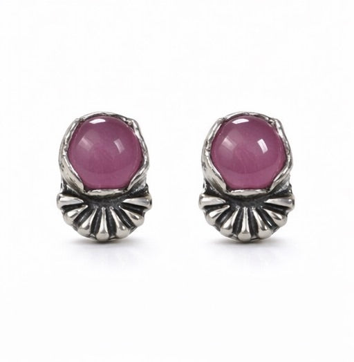 Natural Pink Star Sapphire Earrings Sterling Silver Studs OOAK Handmade Cabochon Star Sapphire Stud Earrings Pink Sapphire Jewelry Gift