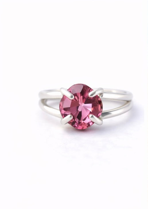 Pink Topaz Ring Size 9 Sterling Silver Handmade Statement Ring Round Gemstone