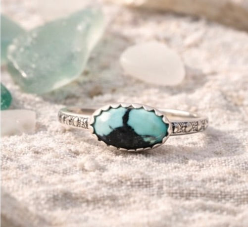 Cloud Mountain Turquoise Ring Size 8, Natural Turquoise Sterling Silver Ring, Handmade Turquoise Ring, Southwestern Boho Ring, Artisan Jewelry