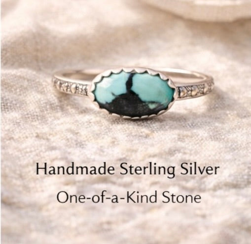Cloud Mountain Turquoise Ring Size 8, Natural Turquoise Sterling Silver Ring, Handmade Turquoise Ring, Southwestern Boho Ring, Artisan Jewelry